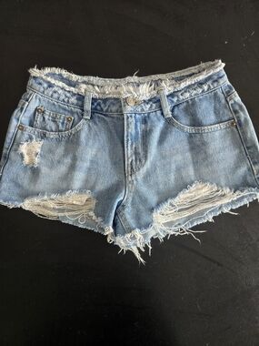 ​SJYP Steve J & Yoni P Distressed Denim Cutoff Shorts Sz S / 26 Light Wash Blue